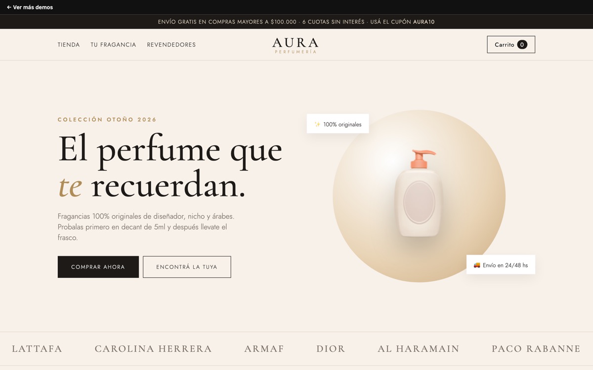Captura del proyecto Aura Perfumería